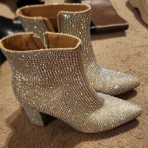 Forever 21 Silver Rhinestone Ankle Boots